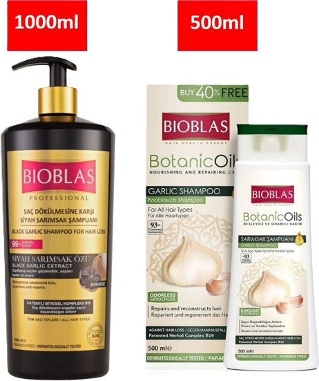 BIOTA LABORATORIES Bioblas Knoblauch Sparset l Schwarzer Knoblauch Shampoo 1000ml + Knoblauch Shampoo 500 ml