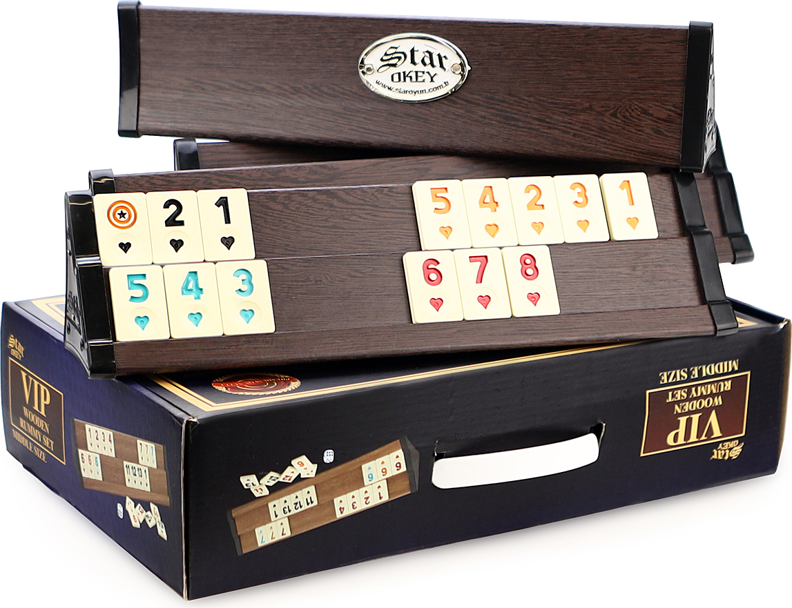 SEMUS-Star Star V.I.P Kompakt Wooden Rummy Set VIP OKEY mit Melamin Steine Rummy / Dunkel