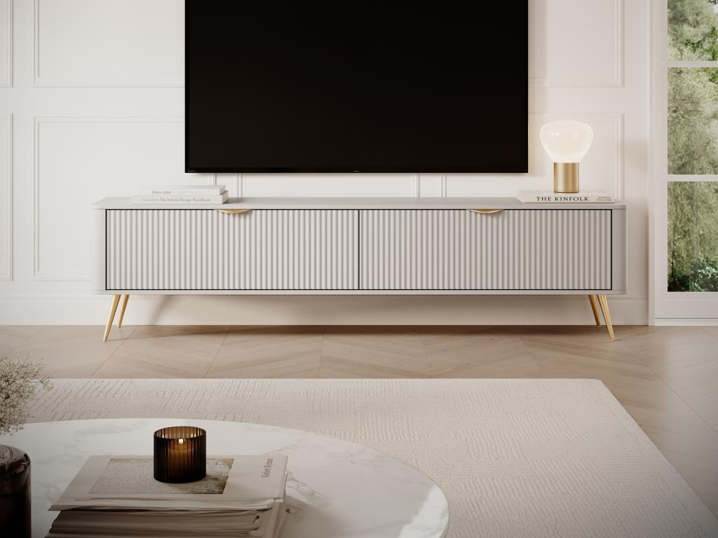 TV-Möbel mit 2 Türen - MDF - Beige & Goldfarben - ELONARIA von Pascal MORABITO