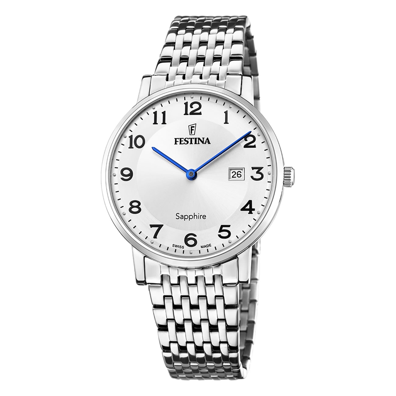 Festina pánske hodinky z ušľachtilej ocele strieborné Festina Swiss made náramkové hodinky UF20018/4