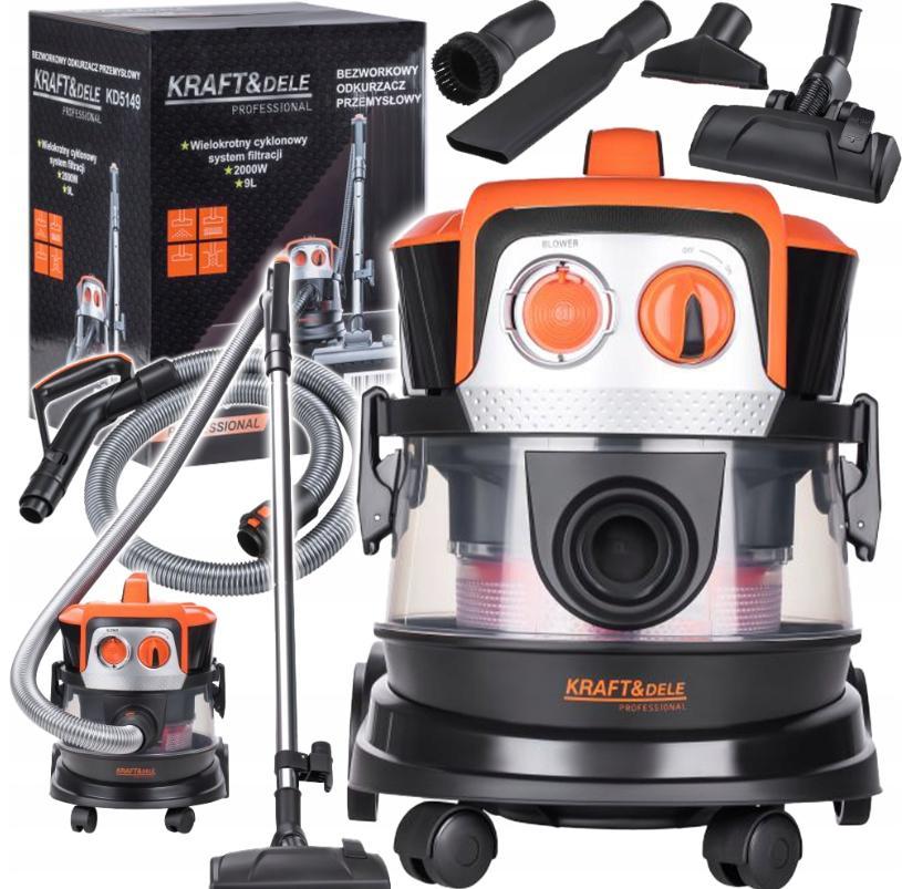Kraft&Dele KD5149 Cyklónový priemyselný vysávač 2000 W - 9 l, bezvreckový, 2 v 1 (vysávač a fukár), 4 hubice
