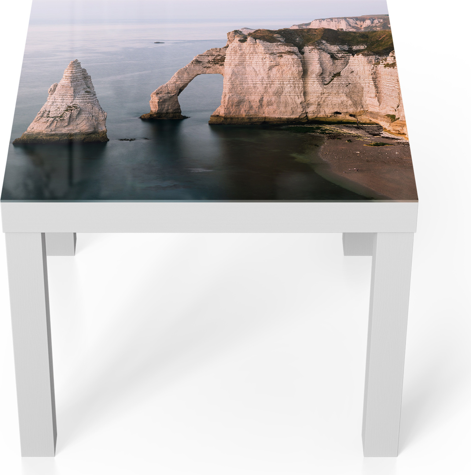 DEQORI Couchtisch 55x55 cm Weiß 'Klippen von Étretat' Glas Beistelltisch Glastisch modern TL-55-55-W-3377