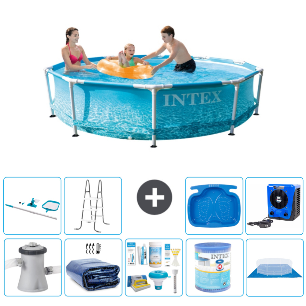Bazén s okrúhlym rámom Intex - 305 x 76 cm - tlak vody - vrátane čerpadla - markíza - balík na údržbu - filter - plachta - čistiaca súprava - rebrík