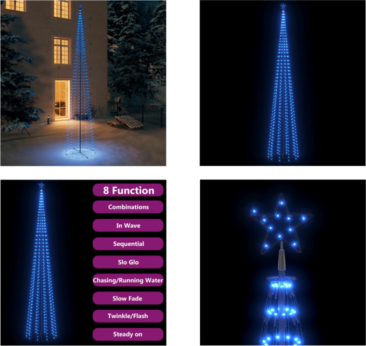 vidaXL Weihnachtsbaum Kegelform 752 LEDs Deko Blau 160x500 cm - Weihnachtsbaum - Weihnachtsbäume - Kegel Weihnachtsbaum - LED Weihnachtsbaum HL328725