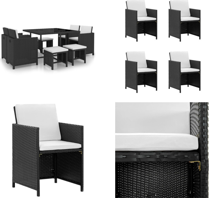 vidaXL 9-dielny záhradný jedálenský set s vankúšmi polyratan čierny - Set záhradného nábytku - Sety záhradného nábytku - Záhradný stôl a stoličky - Záhradné stoly a stoličky