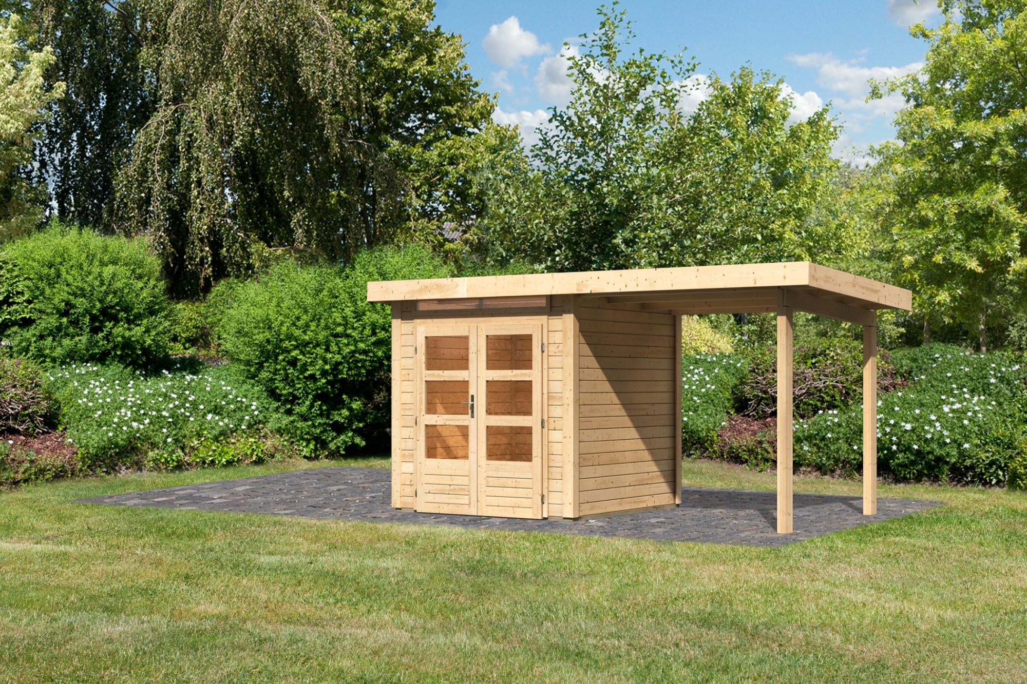 Karibu Gartenhaus Kandern 1 : 2,35m breit : Naturbelassen Anbaudach: 2,35m breit Farbe: Naturbelassen 97807