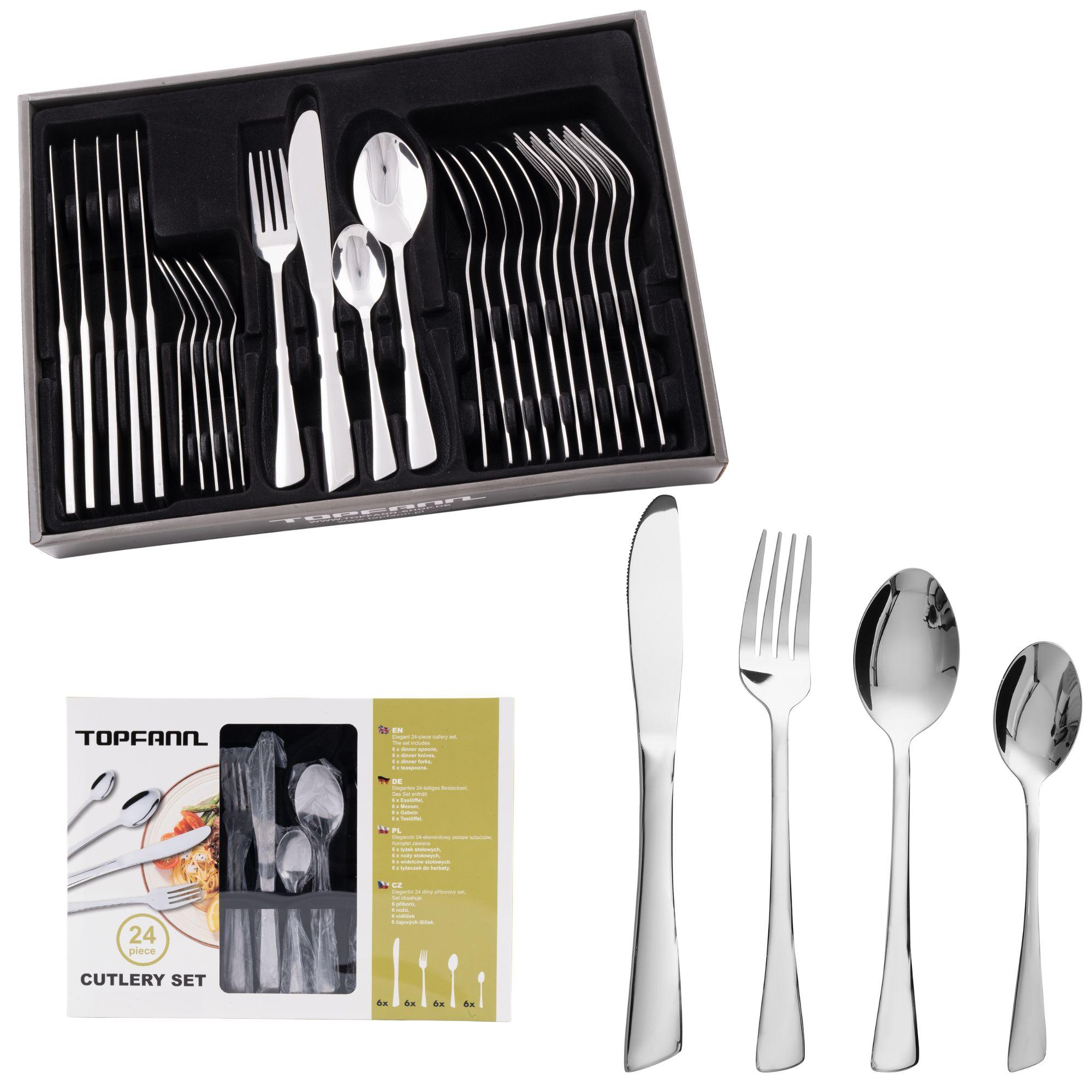 TOPFANN 24-teilig Besteckset Edelstahl 6 Personen Besteck Essbesteck Tafelbesteck
