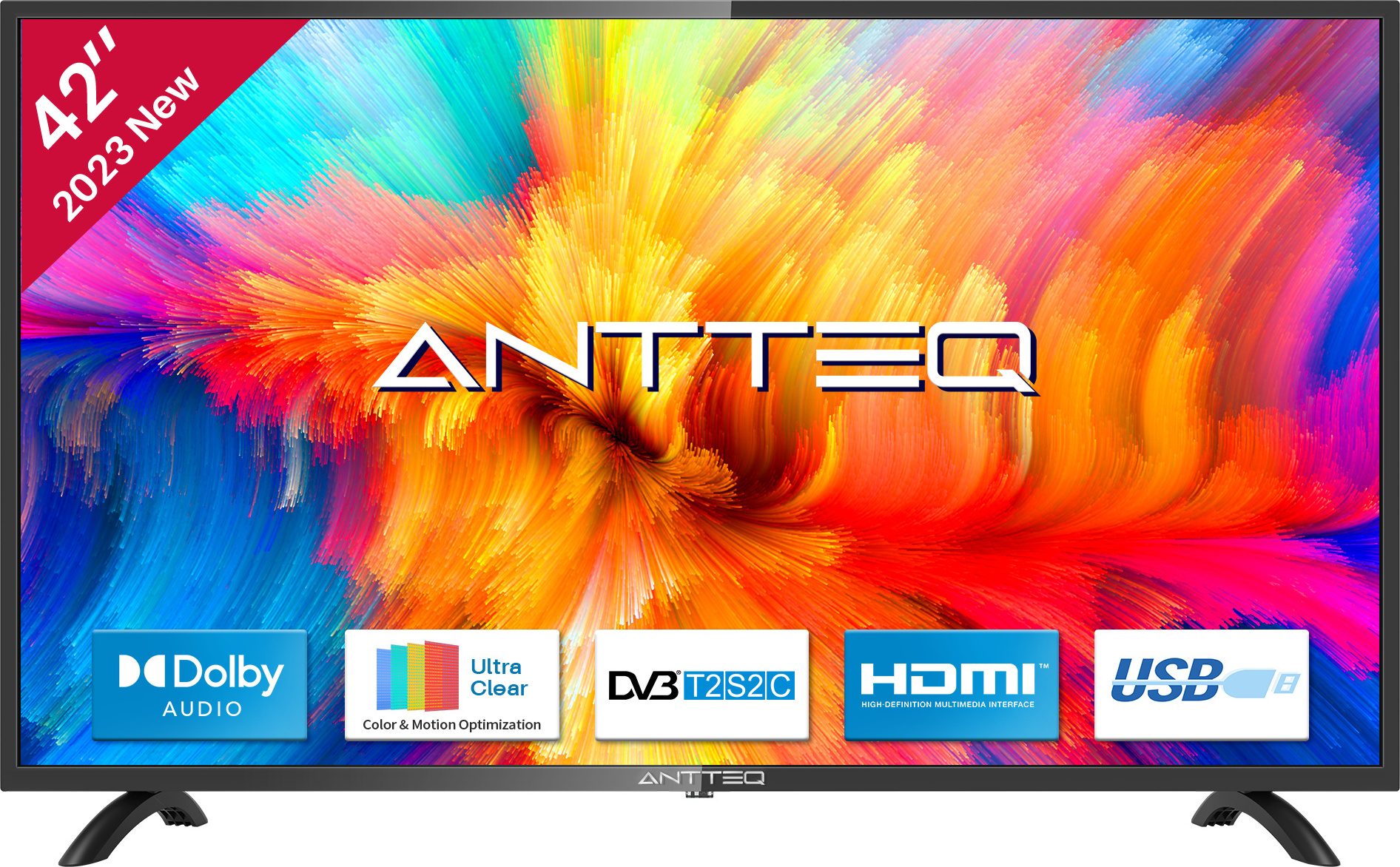 Antteq AB42D1 TV 42 palcov (TV 107 cm), Dolby Audio, LED, trojitý tuner DVB-C / T2 / S2, CI+, HDMI, multimediálny prehrávač cez USB, digitálny audio výstup, vrátane hotelového režimu