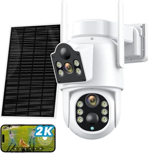CFITANK WiFi -Überwachungskamera Solar 4MP Outdoor -Doppellinse 2K Wireless 350 ° PTZ Sirene Vision