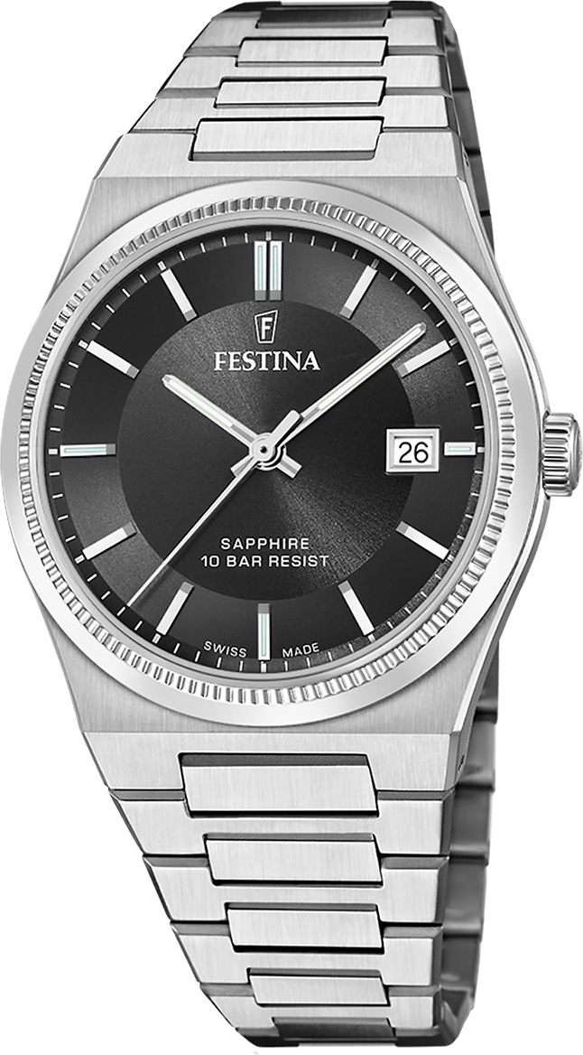 Festina pánske hodinky z ušľachtilej ocele strieborné Festina Swiss made náramkové hodinky UF20034/4