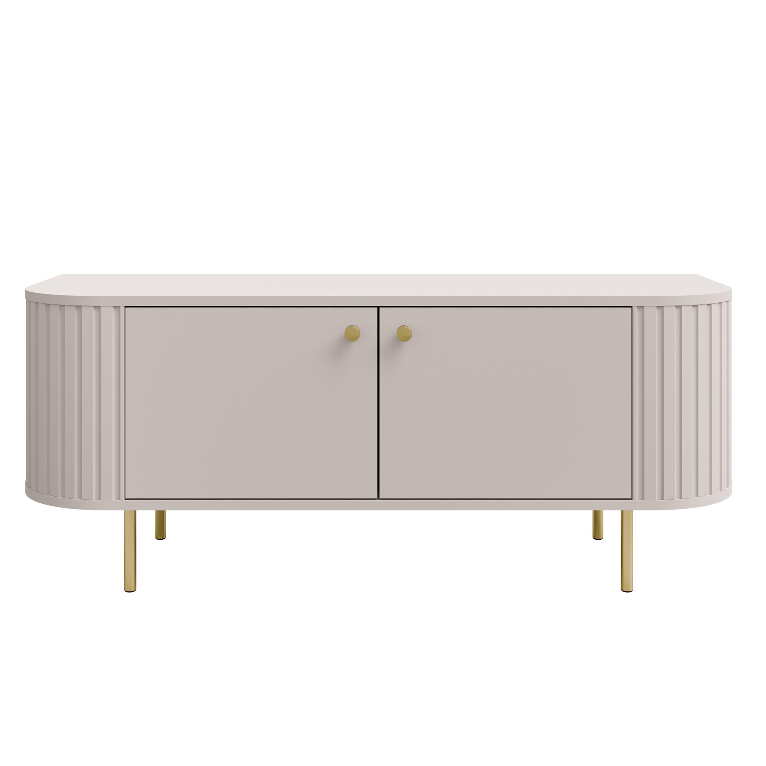 AX LIVING TV-Schrank Halay Beige, 2 Türen Moderne Rillenstruktur 123 cm, mit runden Kanten N4007