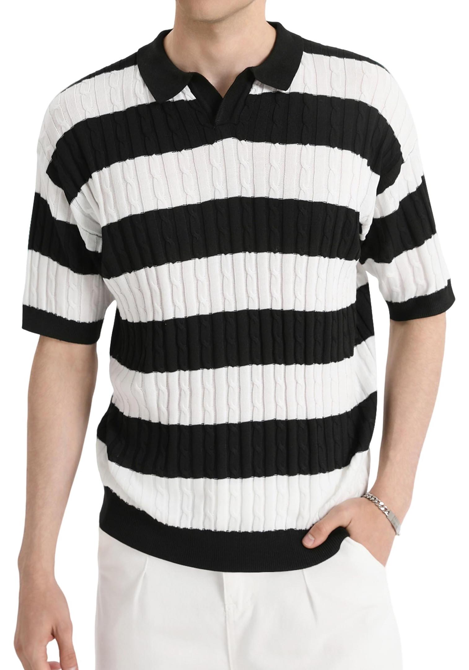 Sonstige Vorlage HYPESTFIT Herren Kurzarm Polohemd Gestreift Elegant Schwarz S