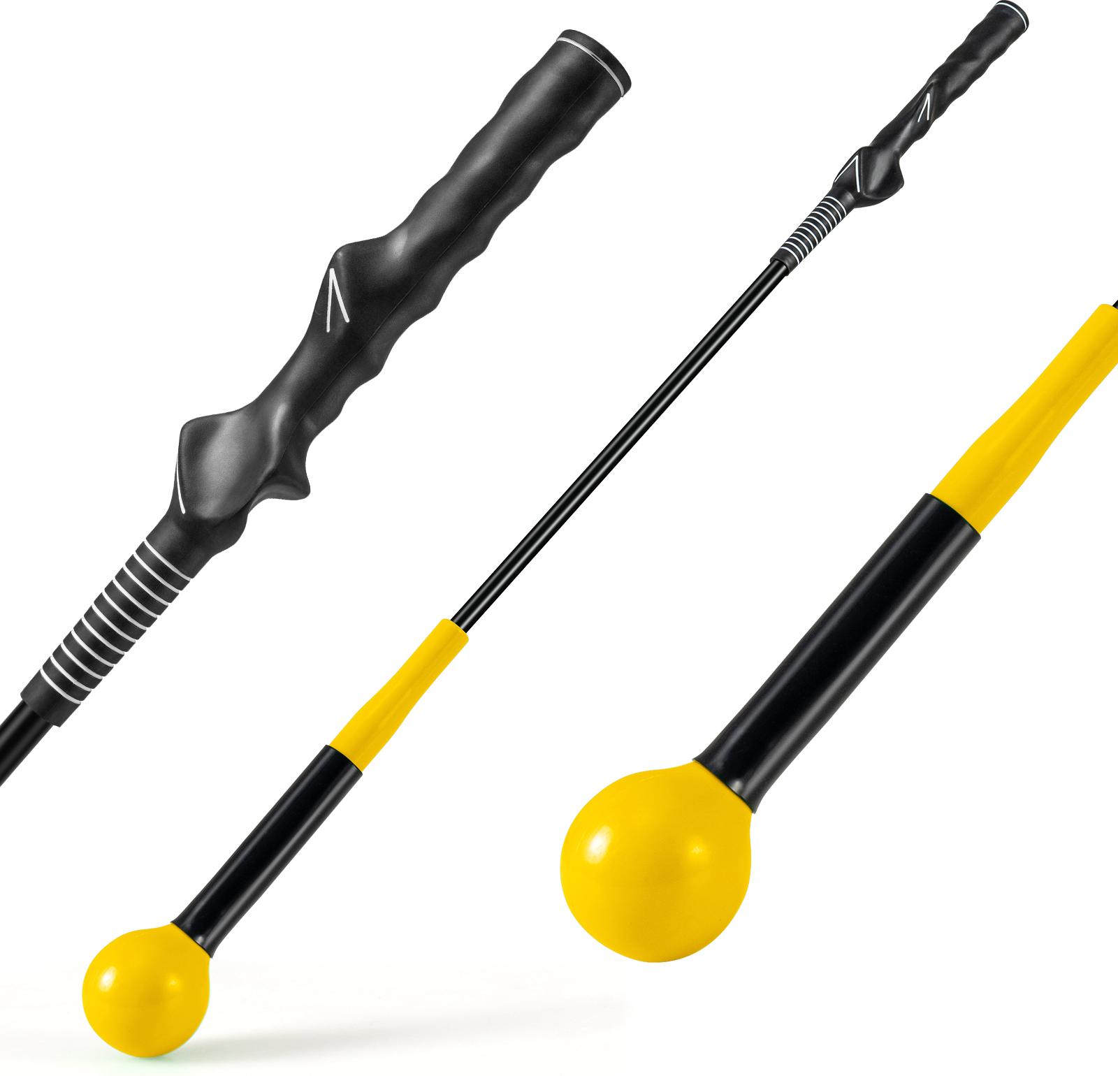 COSTWAY Golf Swing Trainer, 80 cm Golf Trainingshilfe mit Gewichtskopf, Golf-Schwungtrainer, Indoor & Outdoor, Golfschwungtrainer-Hilfe, Gelb