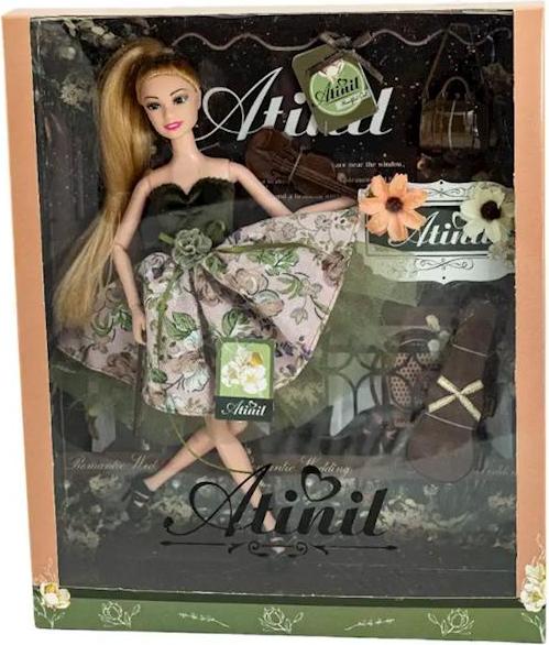 MAKSIK IMPORT Puppe Grün Blumenkleid Violine Lange Haare Instrumentenset