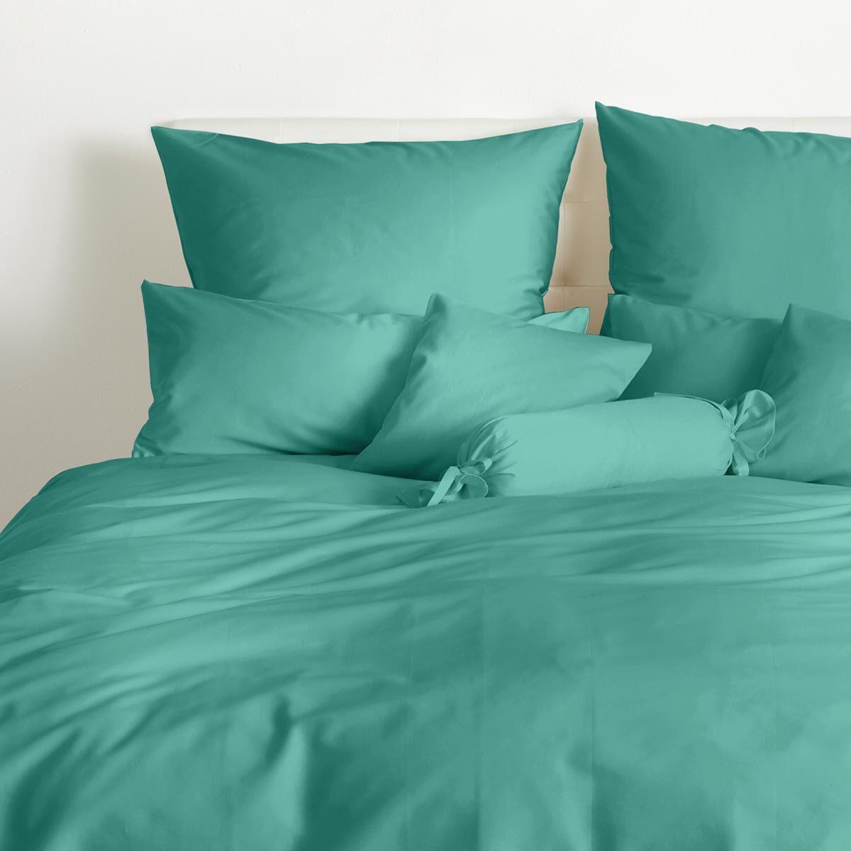 Traumschlaf Uni Mako-Satin Kissenbezüge 40x40 cm mineralgrün