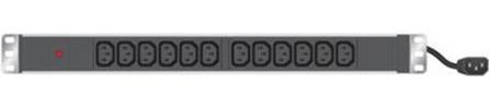 Tecline 48,30cm (19") PDU 12 x IEC13 Buchse im Alugehäuse 1HE, 3 x 1,5mm Kabel 2,5m, RAL 9005 schwarz kosteneffiziente PDU mit Aluminium Gehäuse (808902)