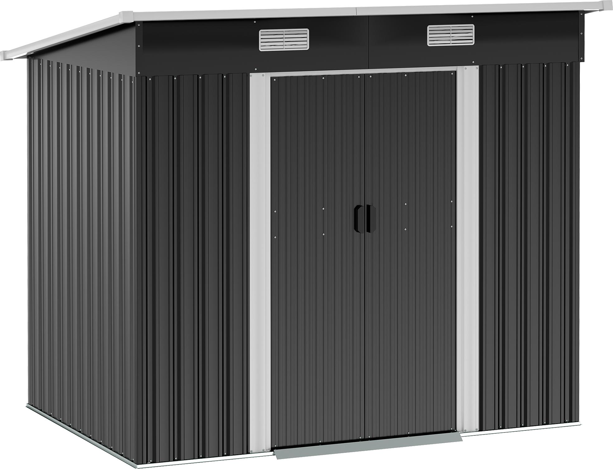 Outsunny prístrešok kovový 2,3 m² 207 x 130 x 182 cm prístrešok na náradie s jednoplášťovou strechou okno základ posuvné dvere odolný voči poveternostným vplyvom záhradný prístrešok čierny