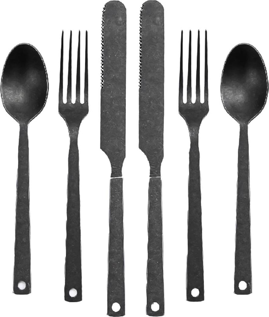 Barebones Besteckset 6tlg "Flatware" Vintage matt (dunkelgrau) für 2 Personen Retro Outdoor CKW-370