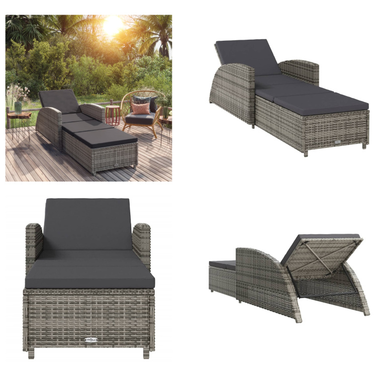 vidaXL Lehátko s tmavosivým vankúšom poly ratan sivá - Lehátko - Lehátka - Záhradné ležadlo - Záhradné ležadlá