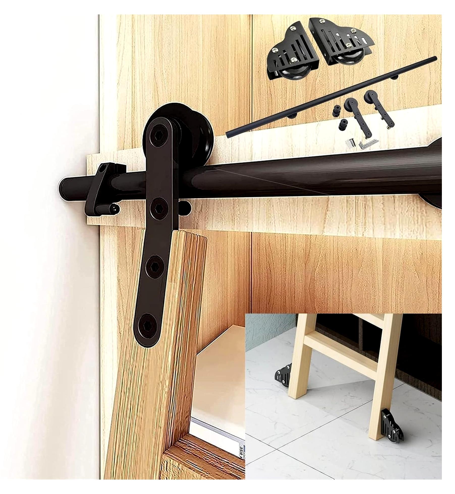 Markenlos Schiebe-Bibliotheksleiter, schwarzes Schienen-Set – rollendes Bibliotheksleiter-Hardware-Set aus schwarzem Kohlenstoffstahl für Bibliothek, Loft und Zuhause
