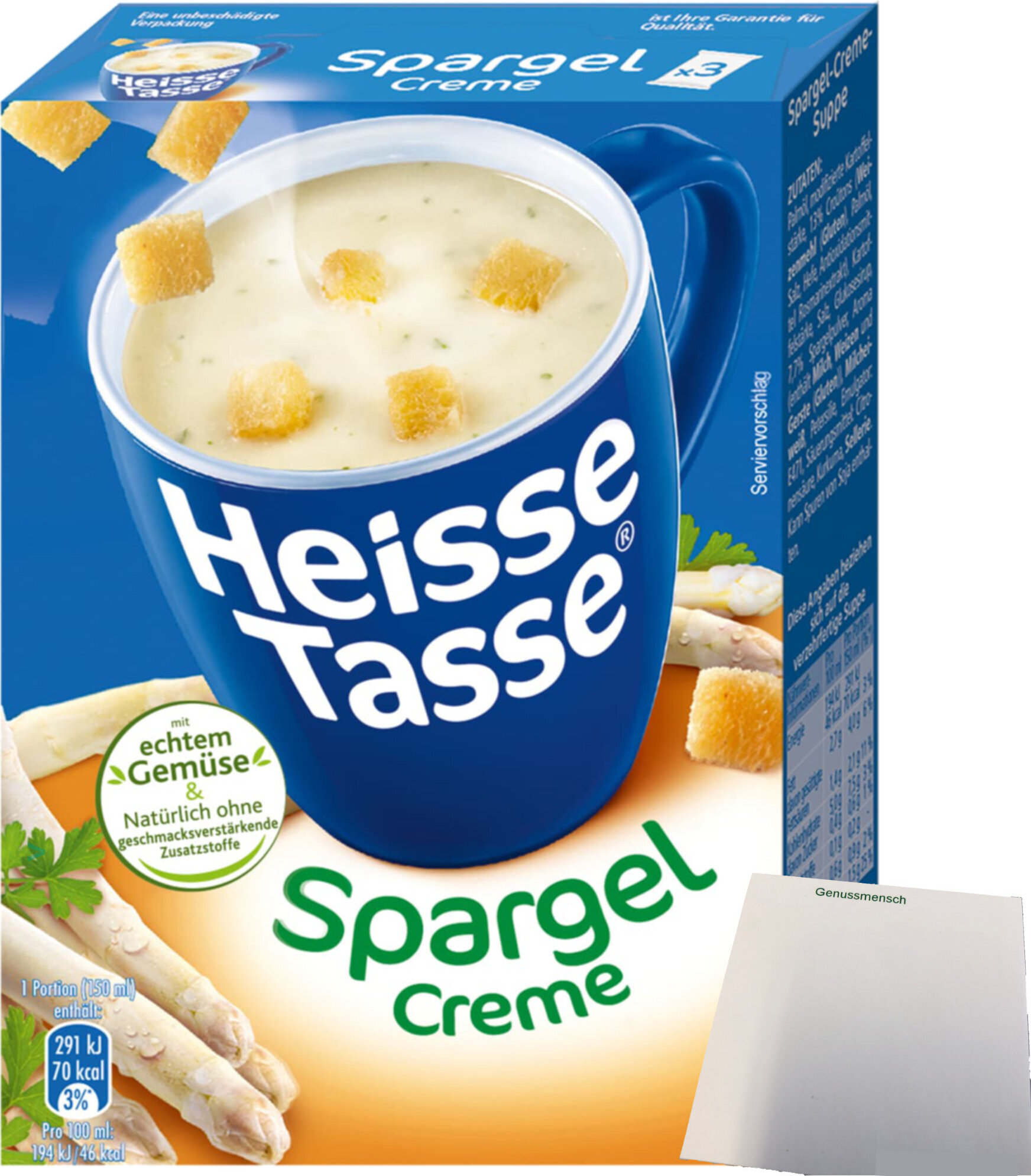 Erasco Heisse Tasse Spargel-Creme 1er Pack (3 Beutel a 13,8g) + usy Block