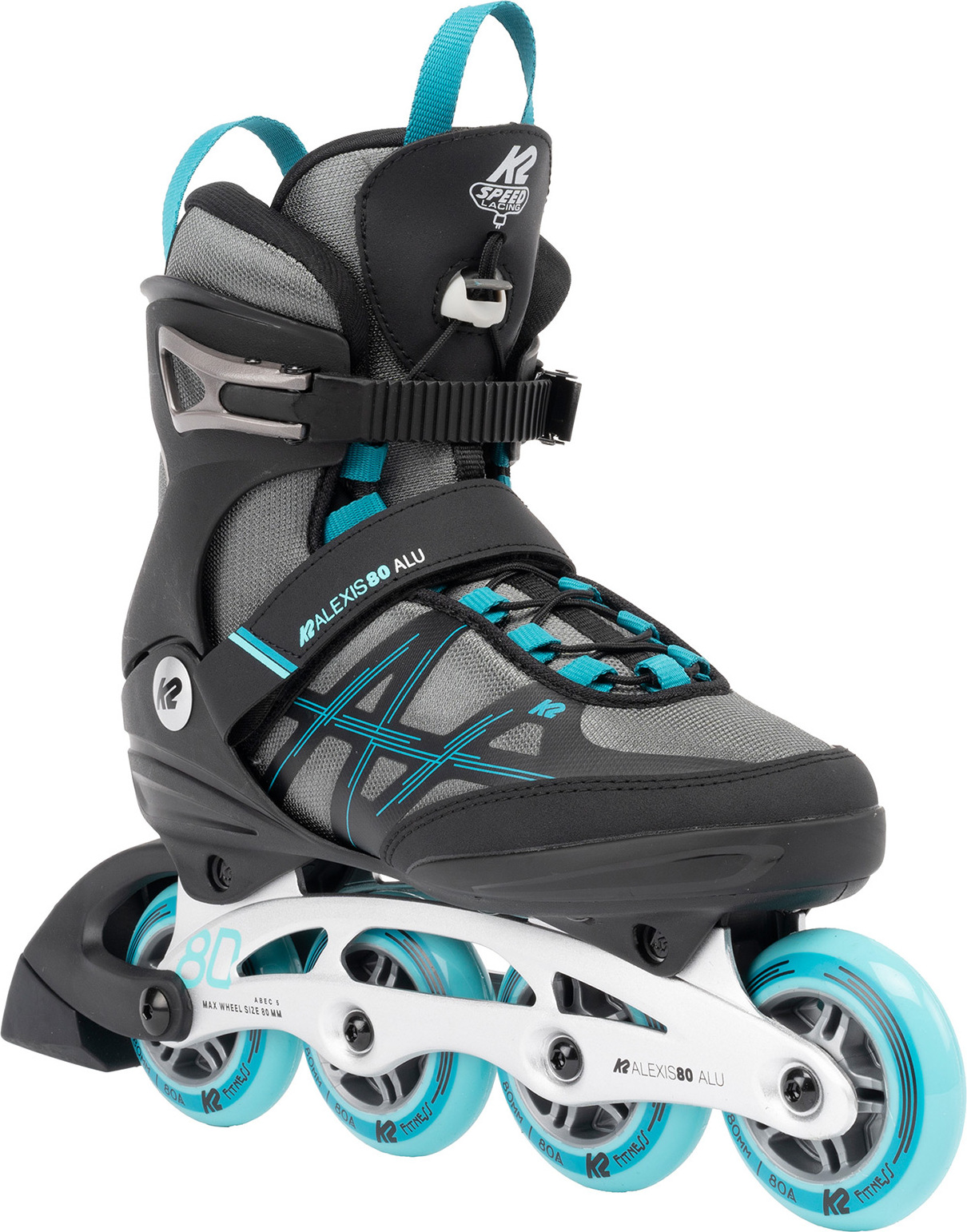 K2 Skates ALEXIS 80 ALU Inline Skates Damen grau - cyan Größe EU: 40.5 30G0417
