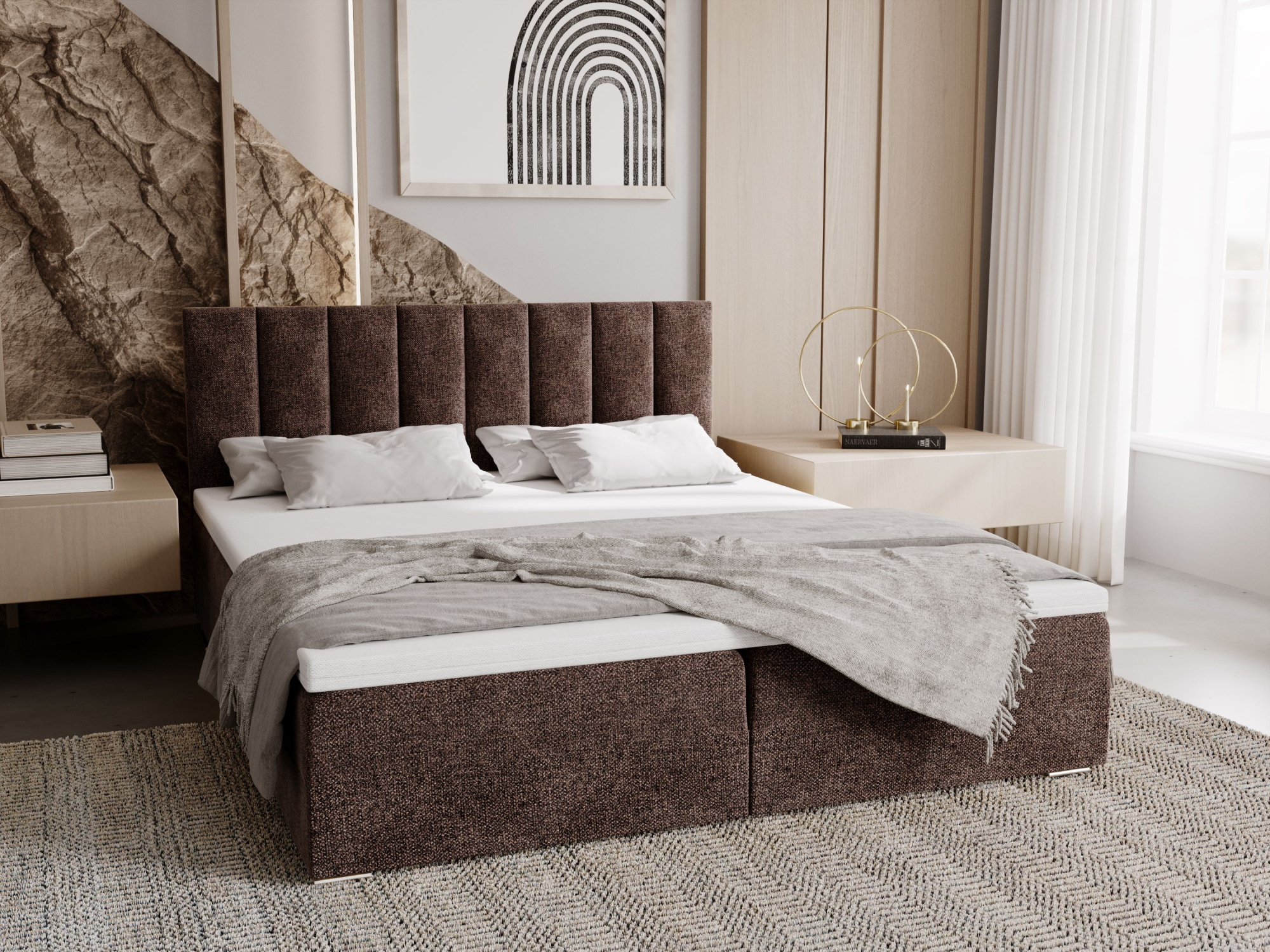 Čalúnená posteľ 180x200 ELSIE 4 s úložným priestorom - svetlo hnedá