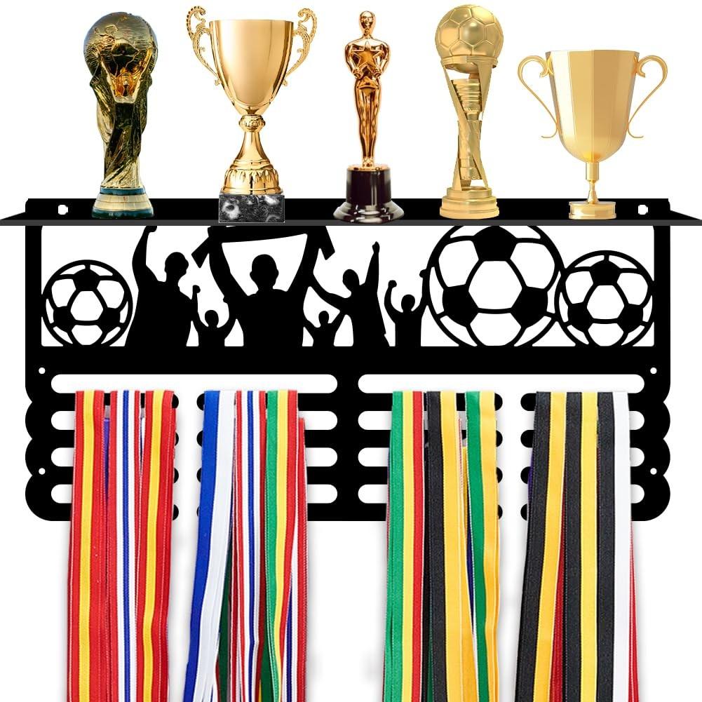Merkloos Medaillehalter mit 16 Haken - Medaille Rack - Trophäenhalter - Wandmontage - Sportthema - 40x20cm / 15,7x7,8 - Medaille Display