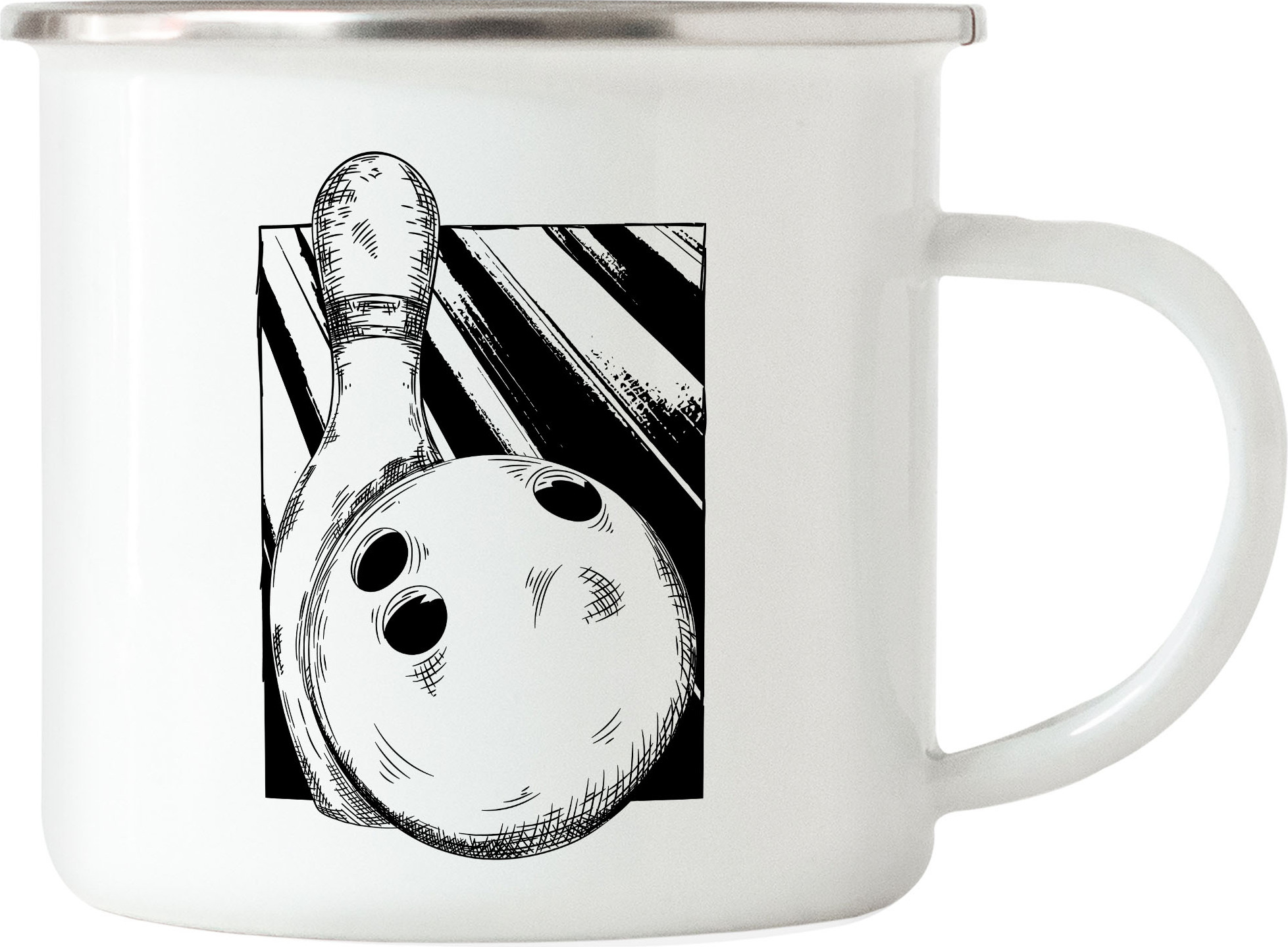 Hey!Print Kegeln Emaille Tasse Bowling Kegeln Kegel Kegelball Bowlingball Bowlingbahn Kegelbahn Spiel Pins Freizeit Hobbie HP-1841-E