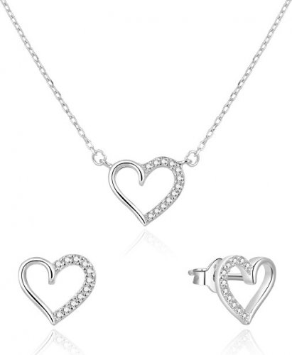 Romantická strieborná súprava šperkov so srdiečkami AGSET242L (náhrdelník, náušnice)