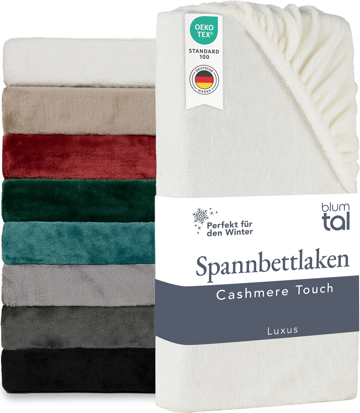 Blumtal Spannbettlaken Cashmere Touch 200x200 cm Plüsch - Spannbettlaken 200x200 weich - weiche Bettlaken 200x200 - Laken 200 x 200 Ivory - Weiß 4,2519E+12