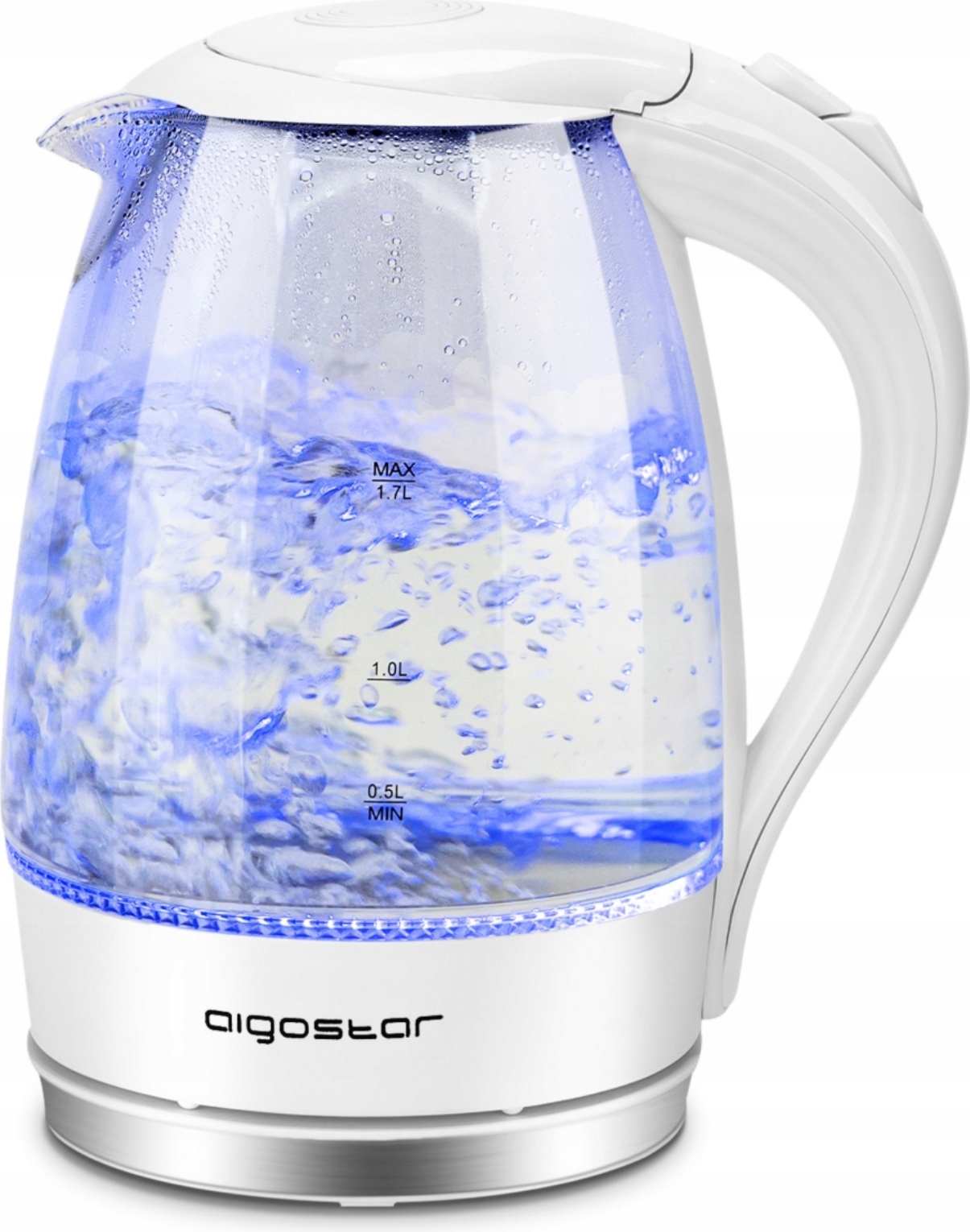 Glas-Wasserkocher 2200 W 1,7 l LED mit Filter und drehbarer Basis aigostar