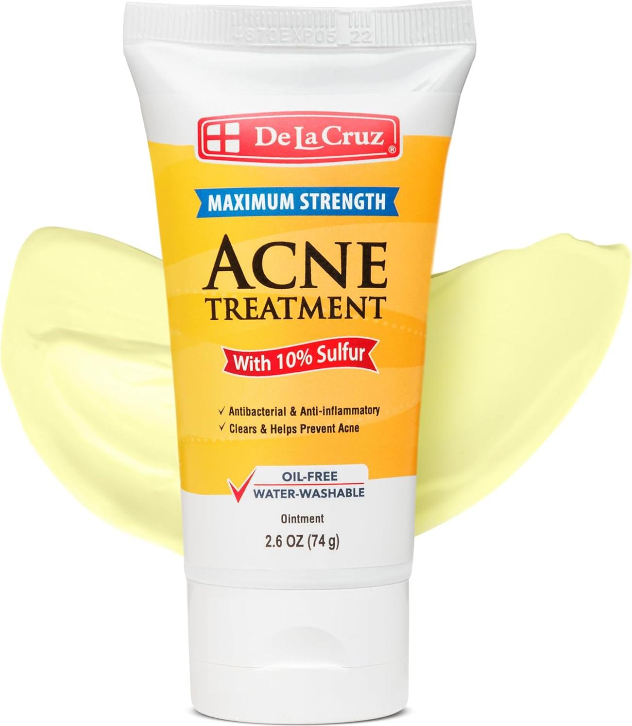 DE LA CRUZ Aknebehandlung Salbe mit 10% Schwefel, maximale Stärke 2.6 OZ (73,7 g) - TUBE