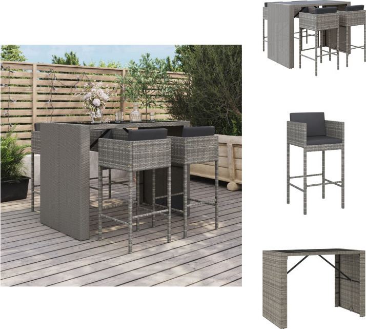 vidaXL 5-dielny záhradný barový set s vankúšmi sivý polyratan - Záhradný nábytok sety