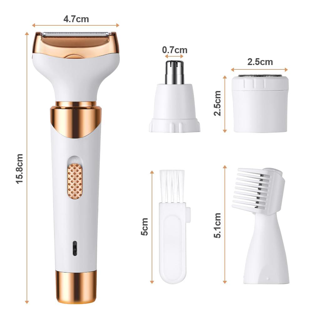 dámsky holiaci strojček 4 v 1, bezbolestný intímny holiaci strojček, elektrický holiaci strojček pre ženy, zastrihávač chĺpkov na tvár, nos, podpazušie, intímnu oblasť, líniu bikín