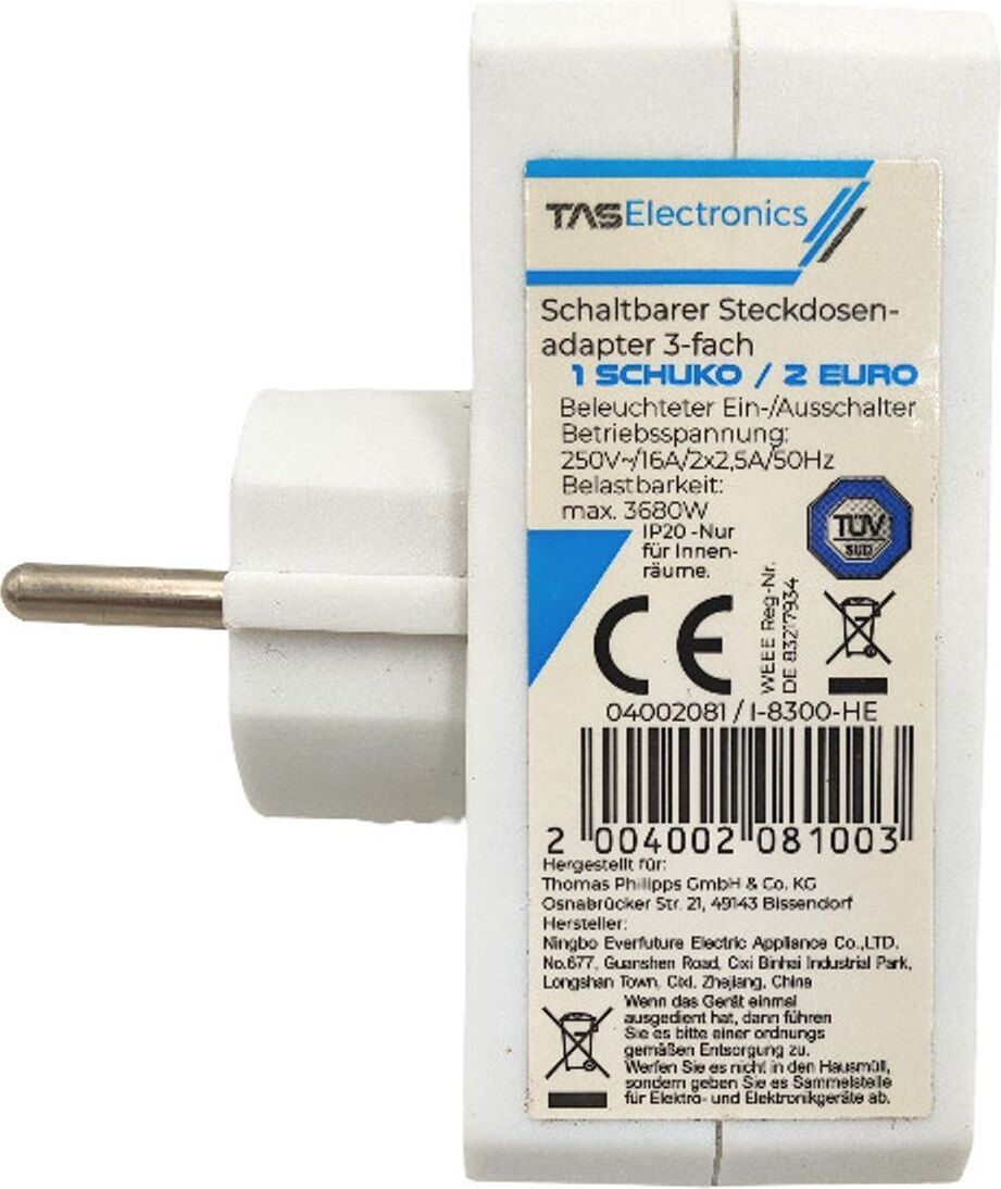 Buri Steckdosen Adapter 3-fach Mehrfachstecker Mehrfachsteckdose Verteiler Steckdosen 01e5e