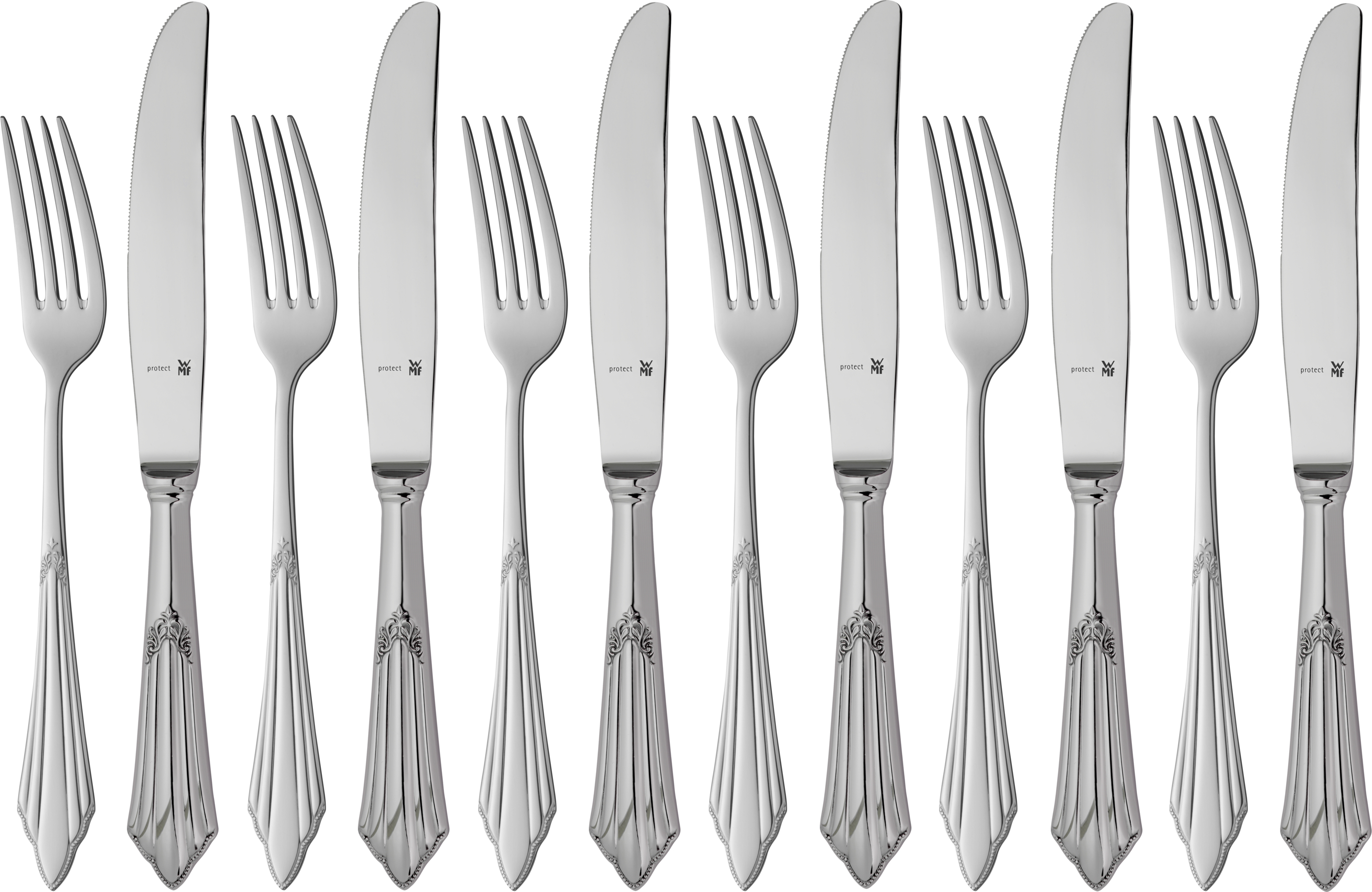 WMF Fächer Dessertbesteck 12teilig, Vorspeisebesteck für 6 Personen, Frühstücksbesteck, Cromargan protect poliert, kratzbeständig, spülmaschinenfest 12.2456.6340