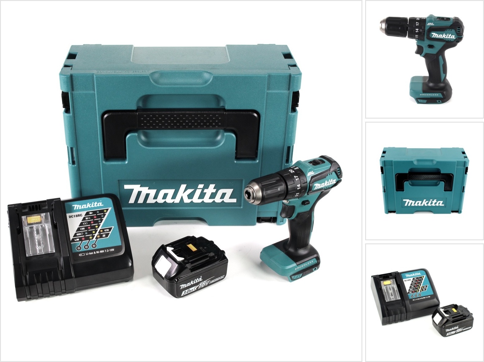 Akumulátorová príklepová vŕtačka Makita DHP 483 RF1J 18V 40Nm v Makpac + 1x 3,0 Ah batéria + nabíjačka