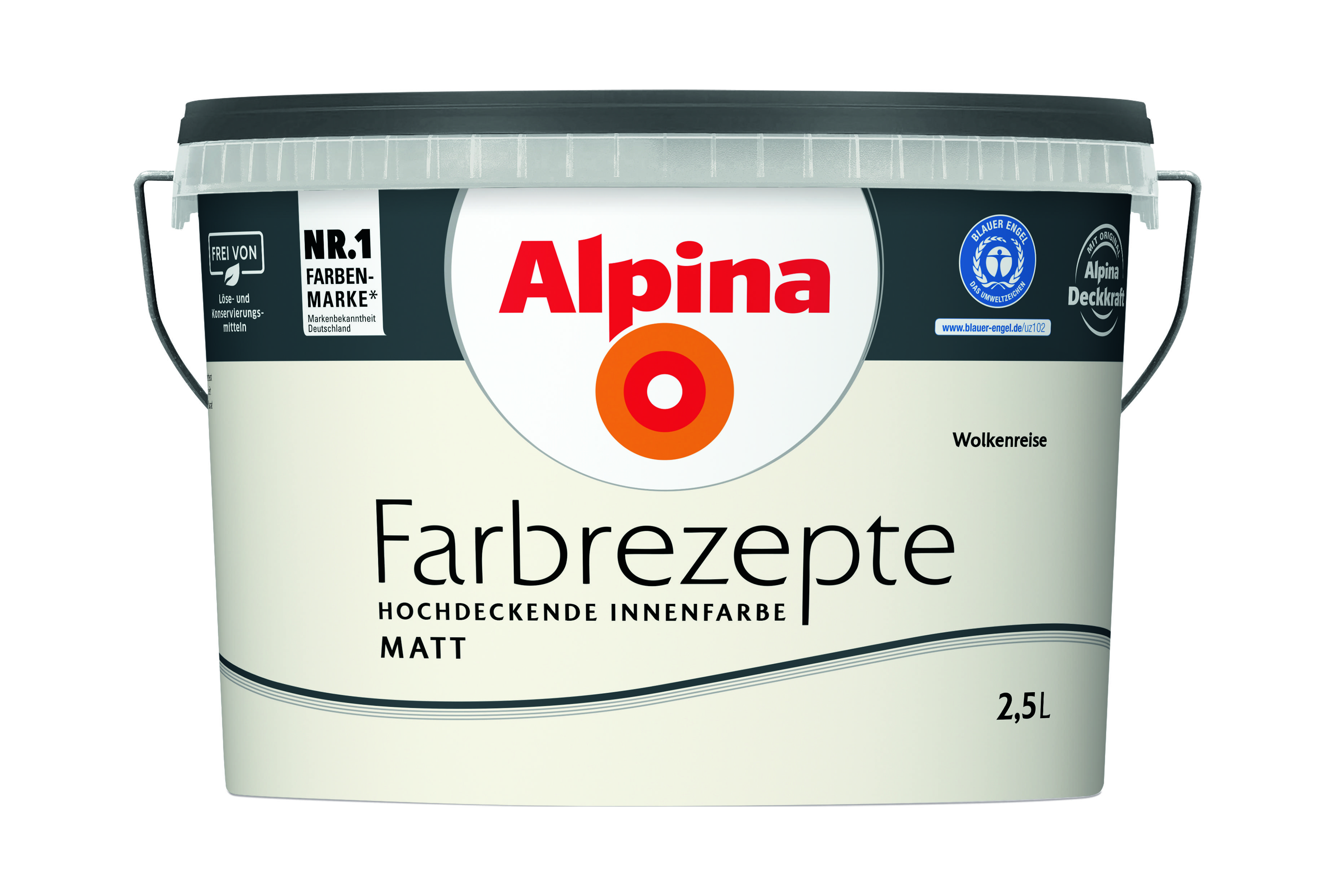 Alpina Farbrezepte Wandfarbe matt 2,5 L Farbwahl, Alpina Farbrezepte Farbwahl:Wolkenreise 539852
