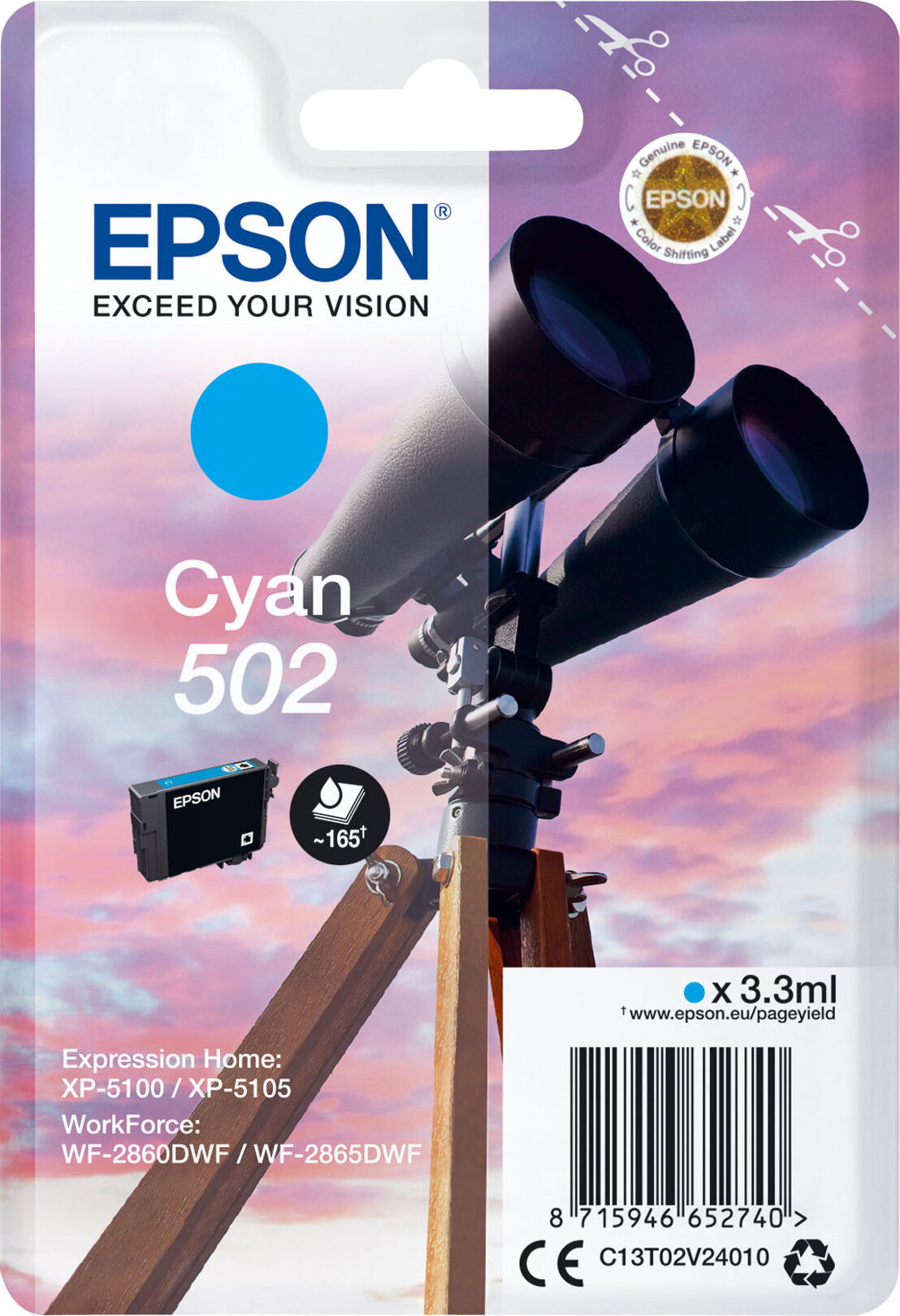 Epson Original 502 Tinte in Cyan fr przise Druckergebnisse C13T02V24020