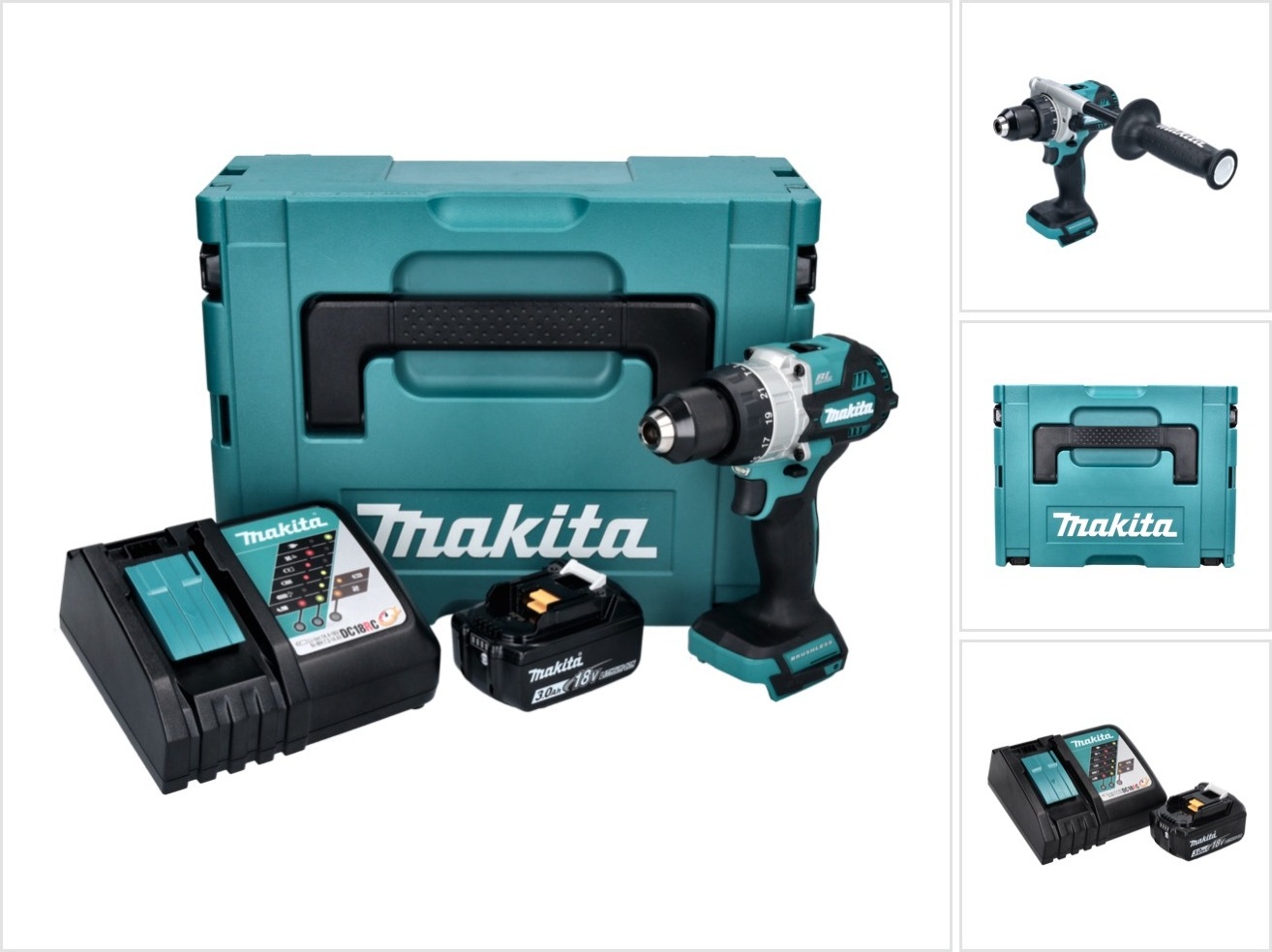 Akumulátorová príklepová vŕtačka Makita DHP 486 RF1J 18 V 130 Nm bez kefiek + 1x akumulátor 3,0 Ah + nabíjačka + Makpac
