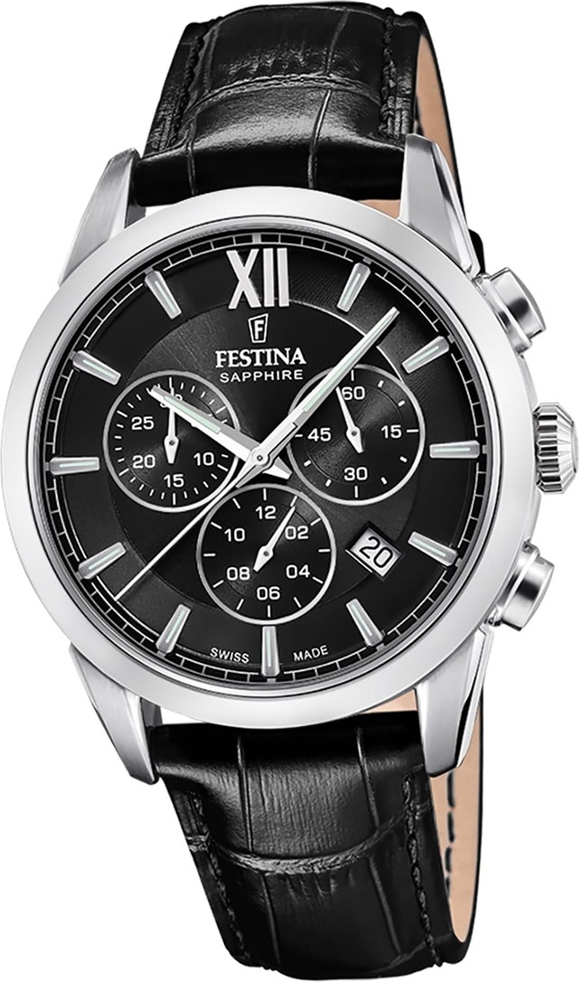 Festina pánske hodinky kožené čierne Festina Swiss made náramkové hodinky D2UF20041/4