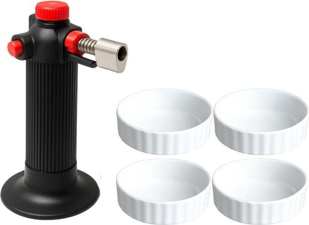 Cookinglife Creme Brulee Set - Creme Brulee Schalen ø 12 cm 4 Stück + Creme Brulee Brenner 420537