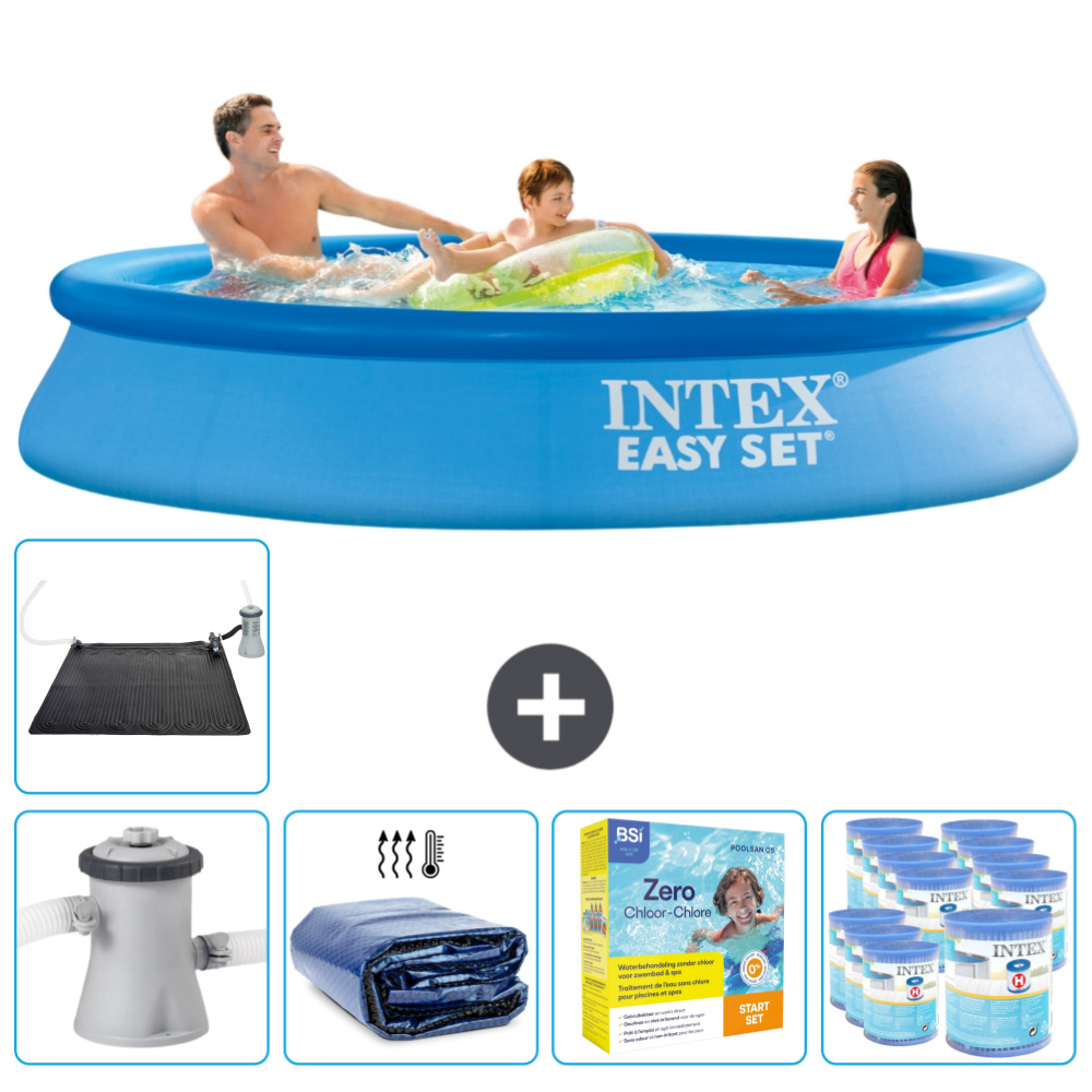 Intex okrúhly nafukovací bazén Easy Set - 305 x 61 cm - modrý - vrátane čerpadla - balík na údržbu - filter - solárna podložka