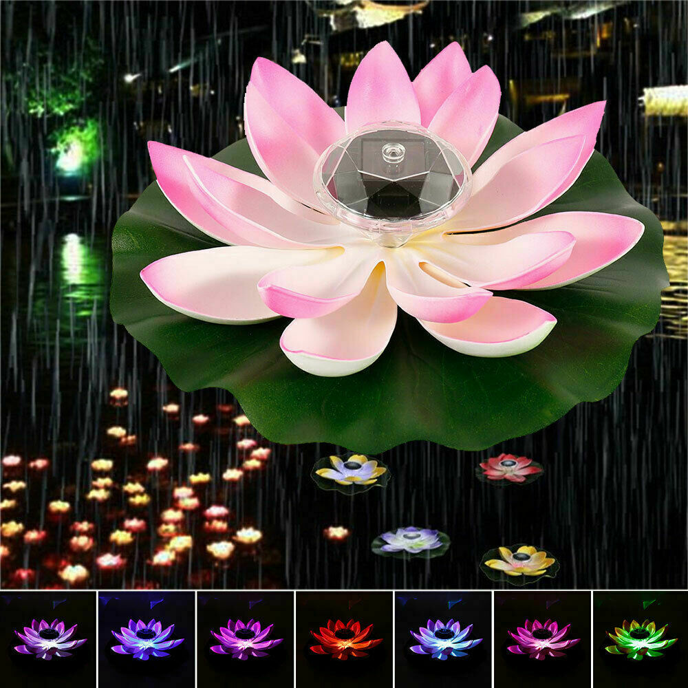 Schwimmend Solarbetriebene LED Lotusblume Licht Teich Garten Landschaft Lampe 