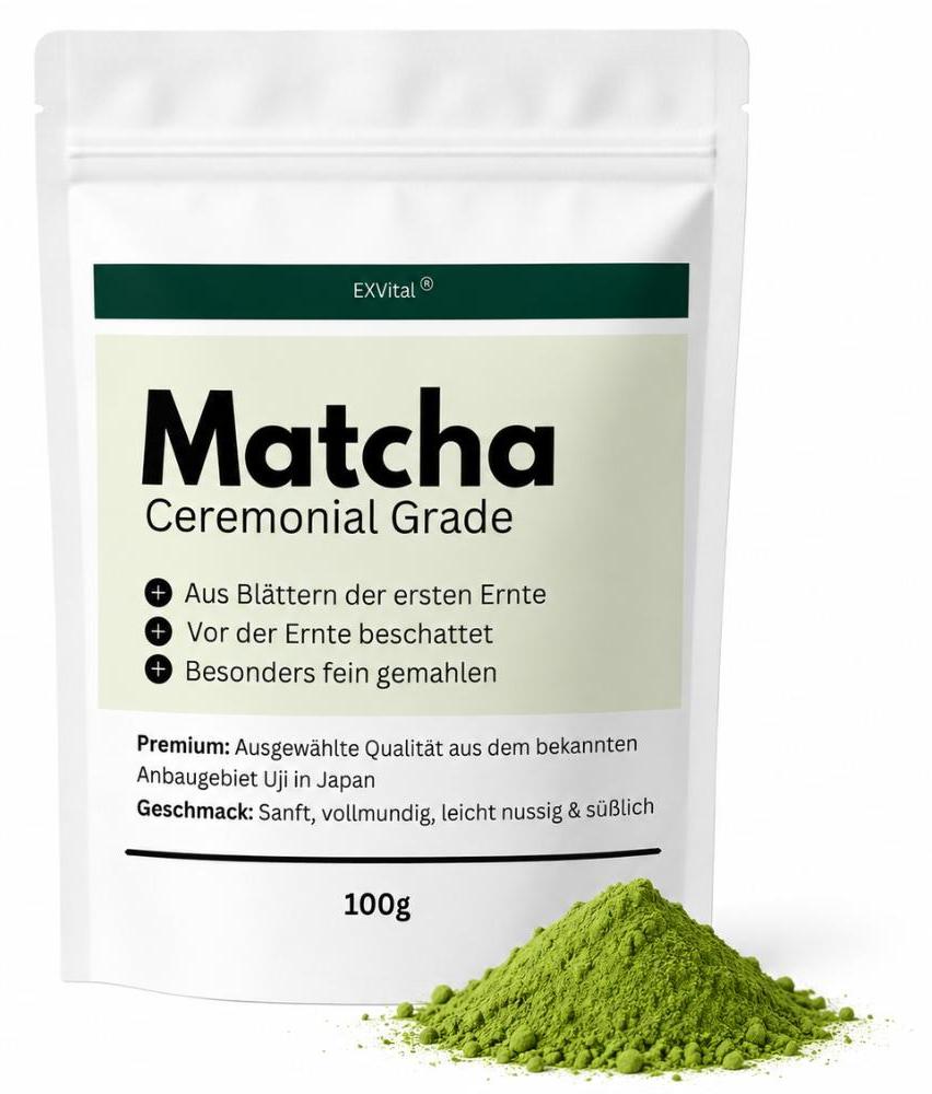 Exvital Matcha Ceremonial Grade, Matcha Pulver aus Uji Japan, 100 g
