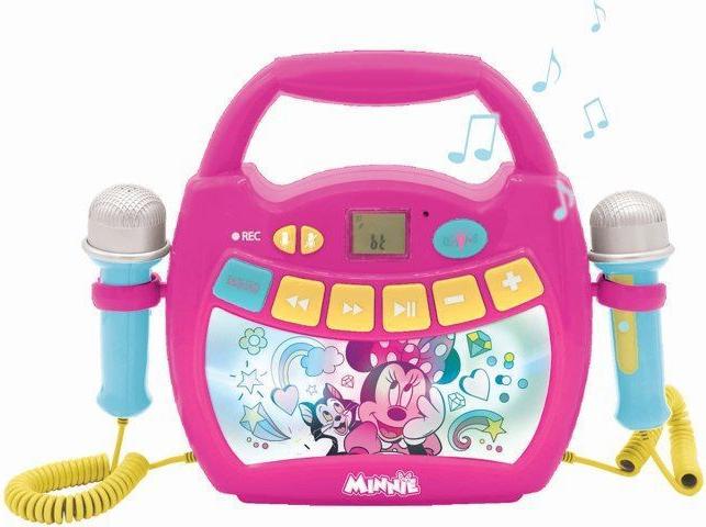 Karaoke Bluetooth reproduktor Minnie Mouse LEXIBOOK, svetelné efekty, 2 mikrofóny, dobíjateľná batéria, hlasové efekty