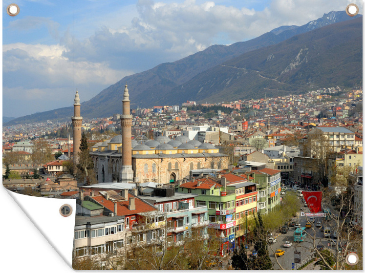 MuchoWow® 80x60 cm Outdoor-Poster Gartendeko Sichtschutz Garten Poster für den Garten Die Altstadt von Bursa mit dem Basar im Vordergrund 133|1294422