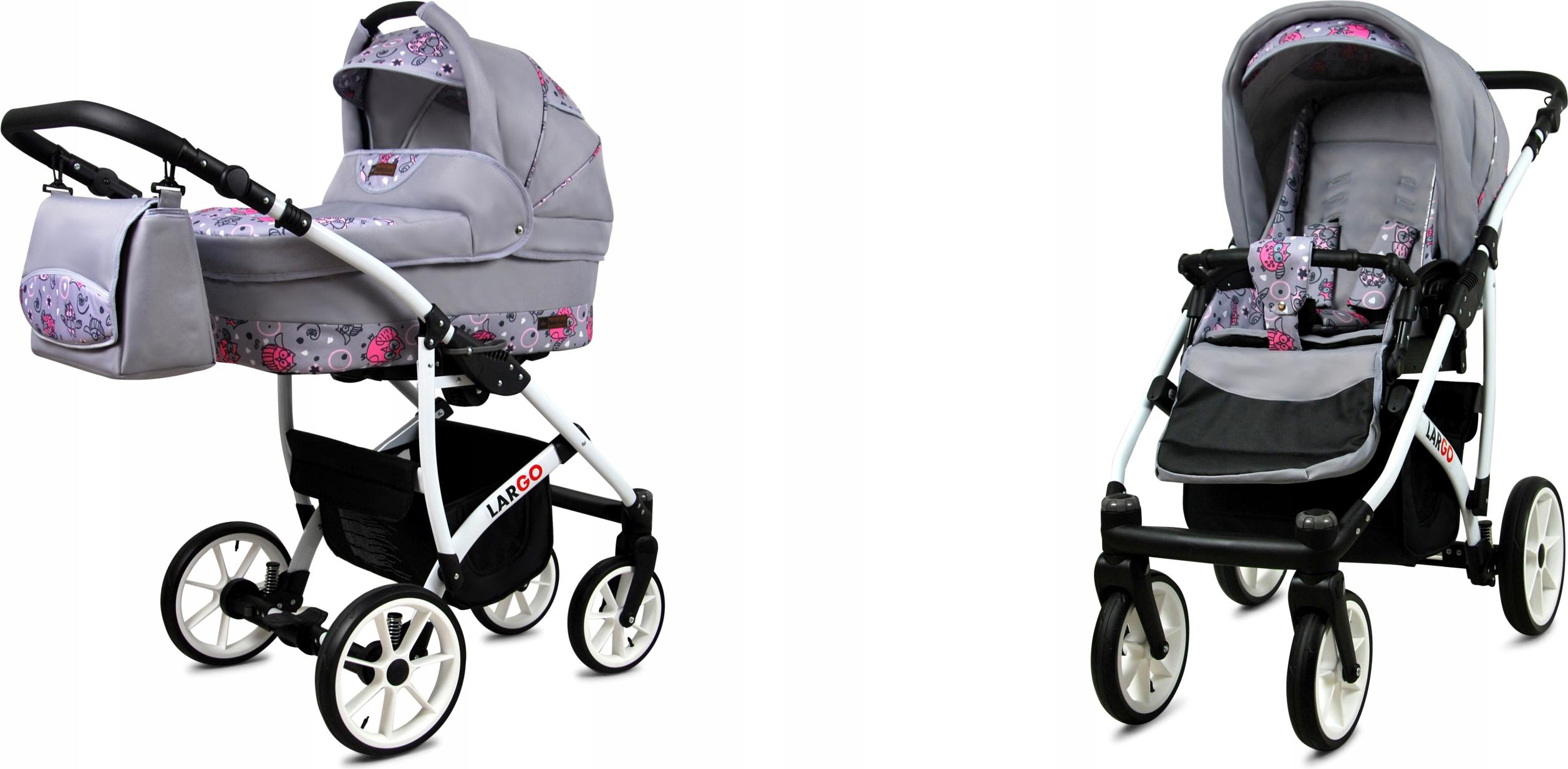 BabyLux Largo | 2in1 Kinderwagen Set | Pink Owl | Kombikinderwagen | Kinderwagenset | Buggy + B