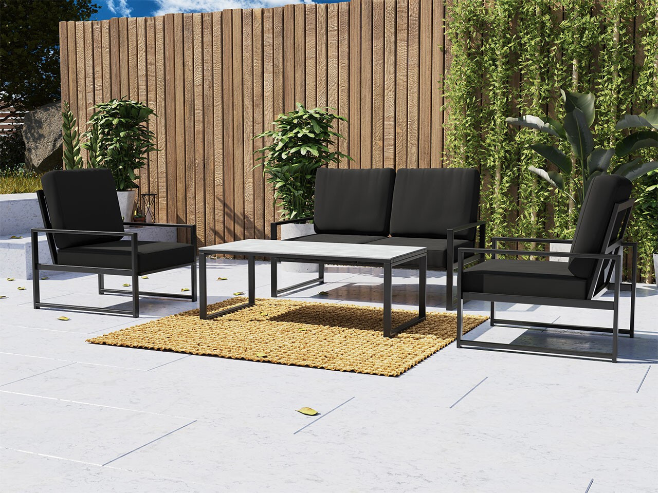 MIRJAN24 Garten-Set Ardeno Soft 2+1+1, Festkörper aus Metall, Couchtisch, Sofa, Terrasse (Anthrazit 7016 + Garden 2851) 063-28-00004